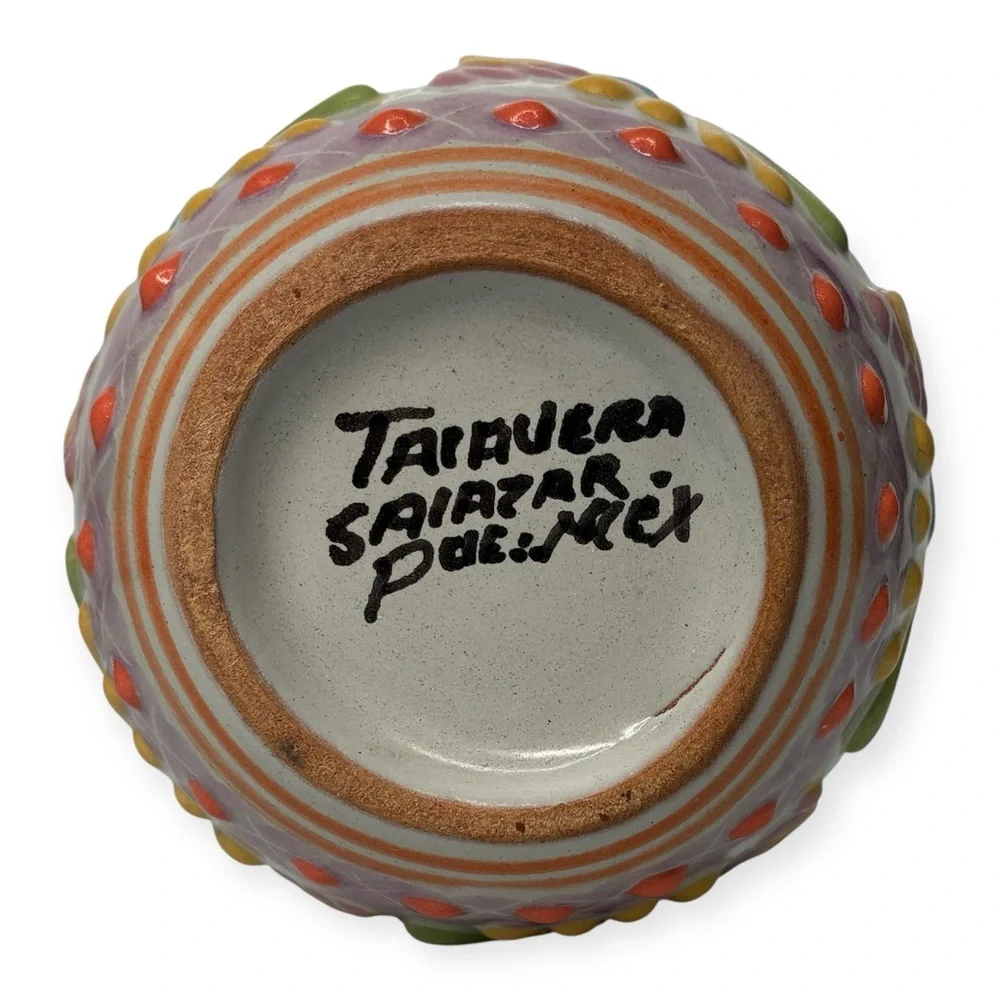 Colorful Televera Salazar Pue Mexico Ceramic Art Tumbler Cup 4.25” x 3.5”